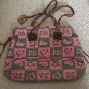 Dooney & Bourke Pink & Green Monogram Tote Bag